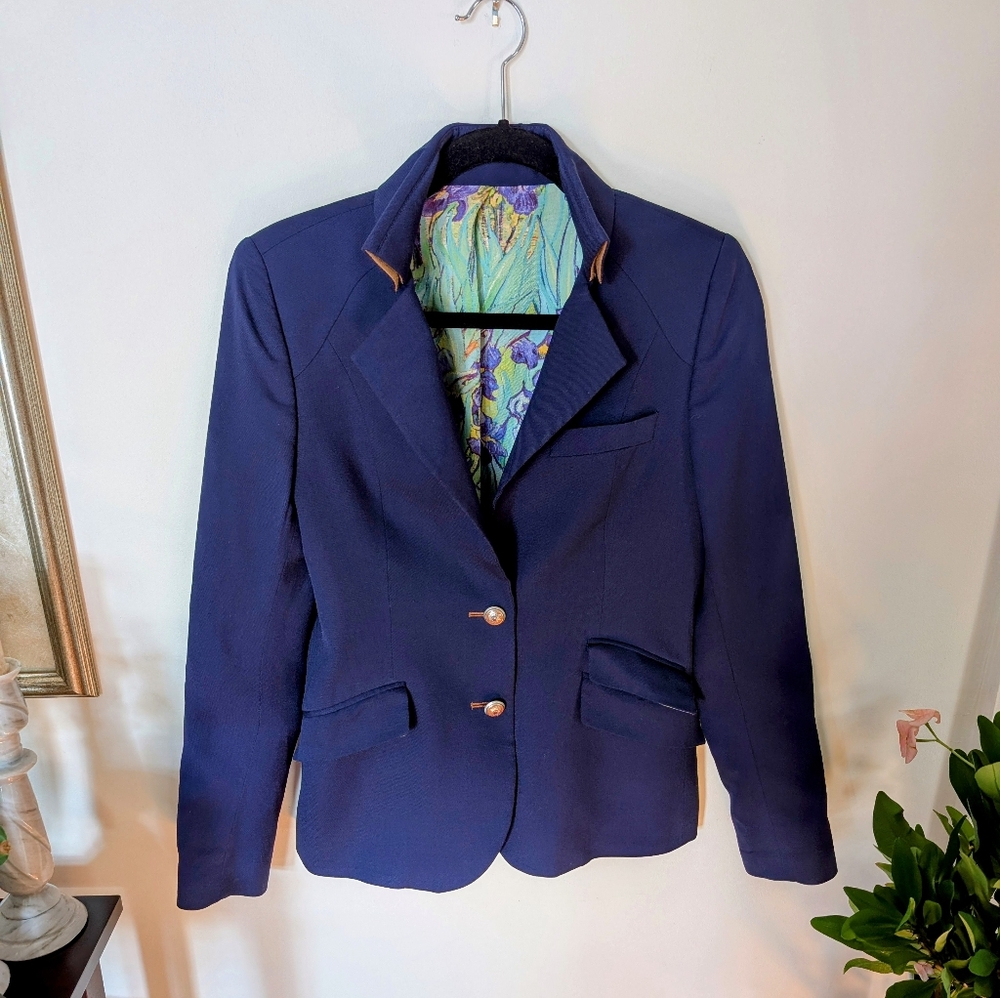 Navy Blue Blazer, Van Gogh Art lining, Tailored Fit